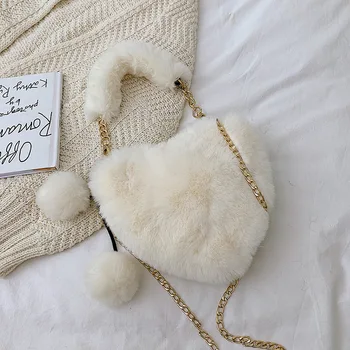 

Women Bag Fashion Plush Shoulder Bag For Women Quality Heart Shape Design Crossbody Bag For Winter Female Clutch Bag Women Totes