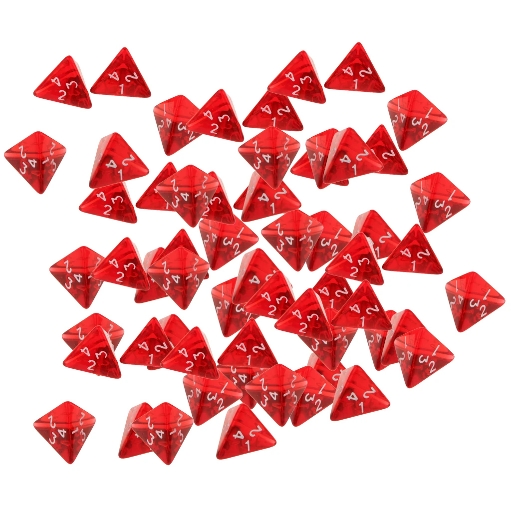 Pack Of 60 Gem Multi-Sided D4 Polyhedral Dice Set D4 20mm for D&D TRPG Cup Games Red Color