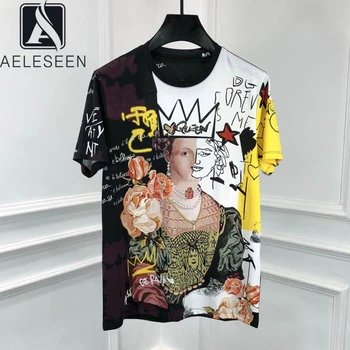 

AELESEEN Runway Fashion Casual Tees High Quality Elastic Women/Men Cartoon Plus Size XXL 3XL Straight Holiday Party T-Shirts Top