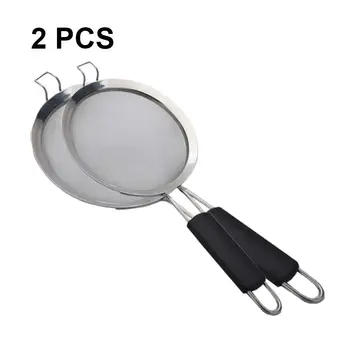 

2PCS stainless steel strainer high quality noodle colander with comfortable non-slip thick silicone handle for easy cleaning