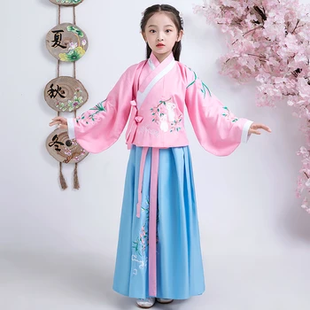 

Spring Hanfu girls Clothing child Chinese style improved Dress Traditional Baby jacket skirt suit Performance Acting Costume