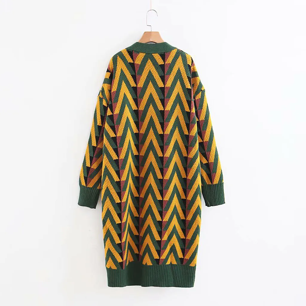 Женский вязаный кардиган SAGACE длинный свободный в полоску с длинным рукавом и v