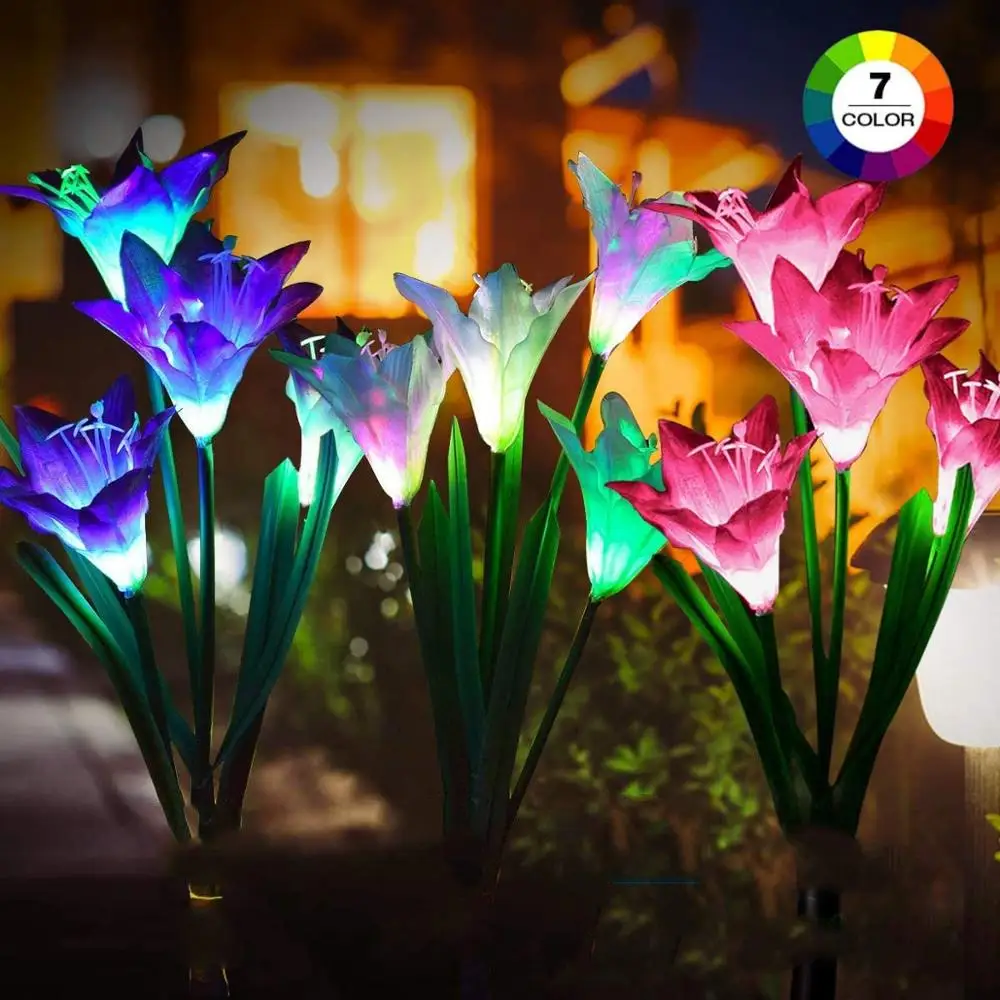

Solar Lights Outdoor waterproof Garden Lights Multi-Color Changing Lily Solar Flower Light for Patio Yard christmas Decoration