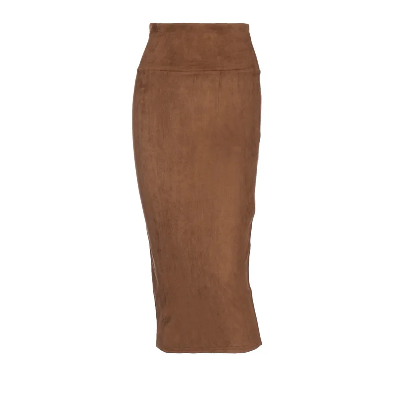 Замшевые юбки с высокой талией, облегающие длинные юбки, однотонные, ампир, обтягивающие, элегантные юбки-карандаш, для офиса, для девушек, для осени и зимы, юбка G1071 - Цвет: Brown