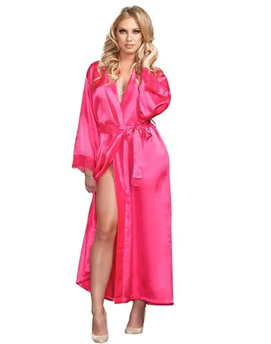 

3XL Women Silk Satin Long Bathrobe wedding Bride Lace Robe Kimono Robe Sexy Feminino Bath Night Robe Plus Size Peignoir Femme 35