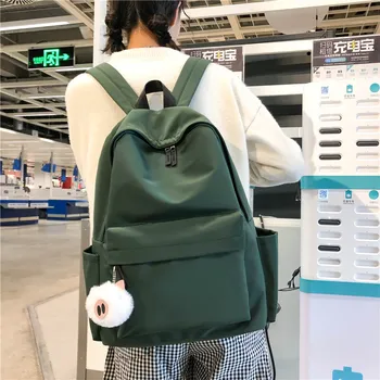 

Pendant Backpack New Solid Color Simple Fashion Girl Backpack Large Capacity Outdoor Travel Student Backpack