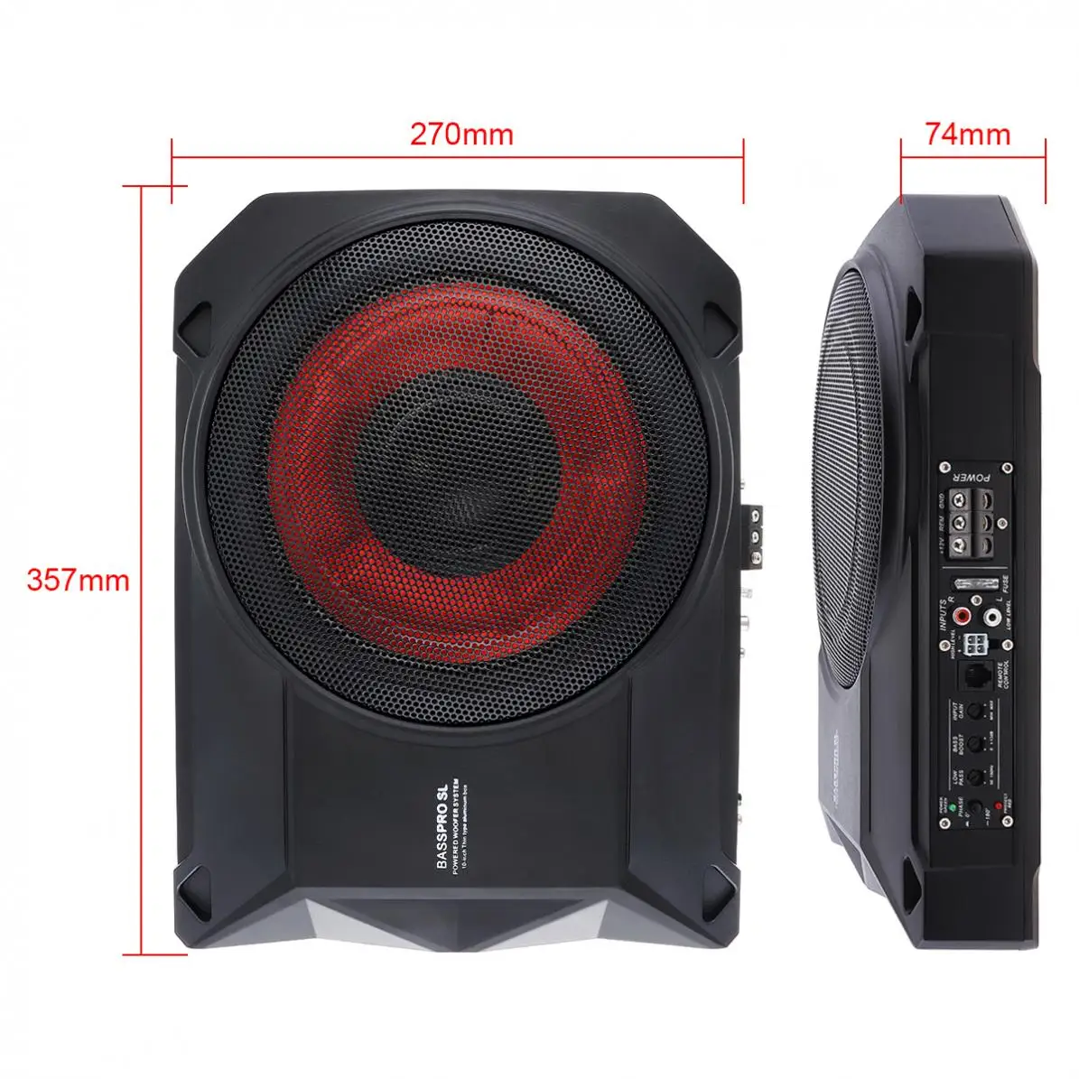 Universal Black Fuselage Slim 10 Inch 600W Slim Under Seat Car Active Subwoofer Bass Amplifier Speaker