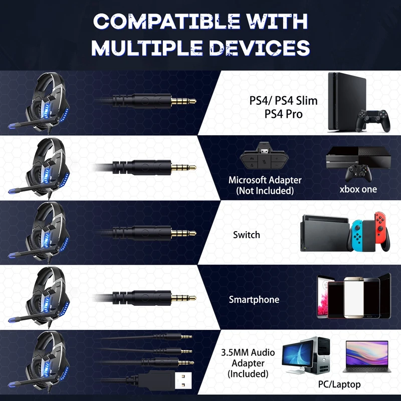 New K18 head mounted wired gaming headphone noise cancelling microphone bass music headset with LED light effect