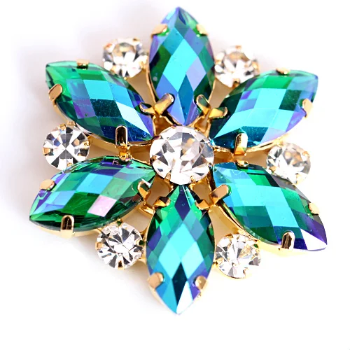 Круглые стразы с кристаллами AB Navette 3,5x3,5 см, 1 шт., Золотая основа, стразы для свадебного платья B0988 - Цвет: Emerald AB