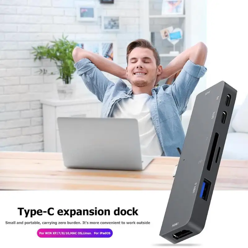 7 в 1 usb type-C концентратор к HDMI USB-C USB3.0 PD TF карта памяти AUX док-станция легкость портативность удобный носитель