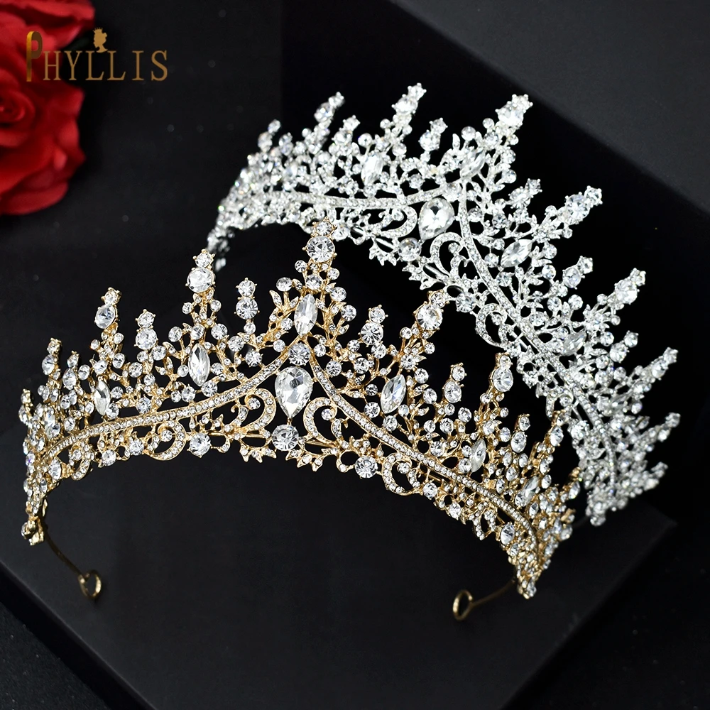 A158 Golden Bridal Crown Hair Accessories Crystal Women Tiaras Rhinestone Headband Vintage Wedding Hair Jewelry Bride Headwear