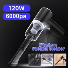 Aspirateur Portable sans fil 6000Pa 120W, puissant et Rechargeable par USB, pour voiture, camion, SUV, maison, bureau, poils d'animaux