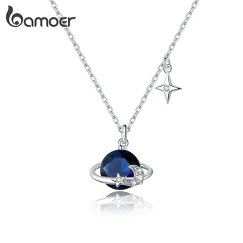 Sterling Silver Blue Planet Pendant Necklace Stars Design