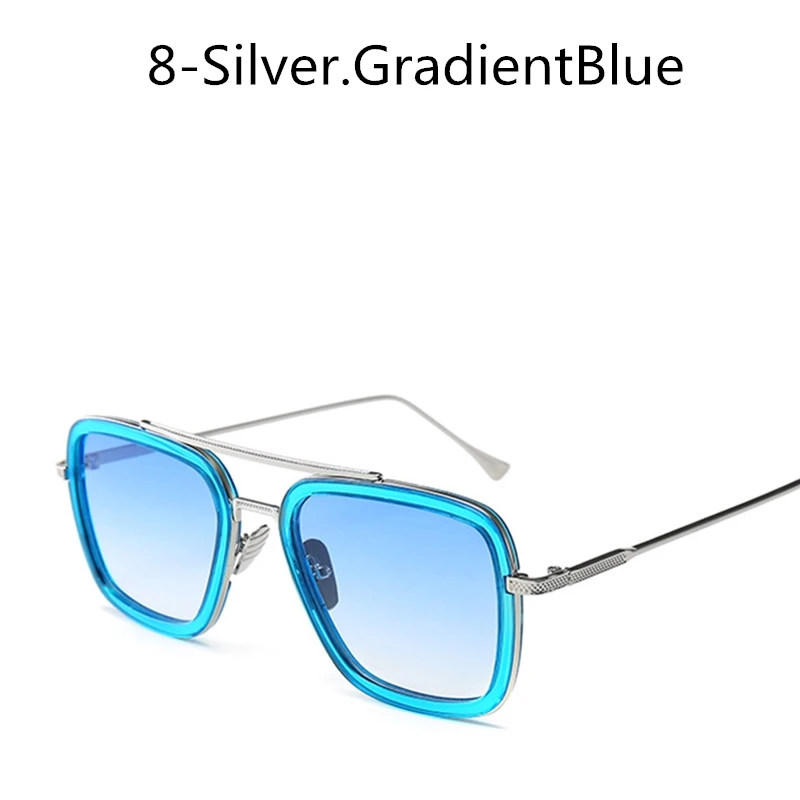 8-SilverGradientBlue Роскошные модные Мстители, стиль Тони Старк, для женщин, мужские солнцезащитные очки, квадратные, фирменный дизайн, солнцезащитные очки Oculos, Ретро стиль, мужские, Железный человек - Цвет линз: 8-SilverGradientBlue