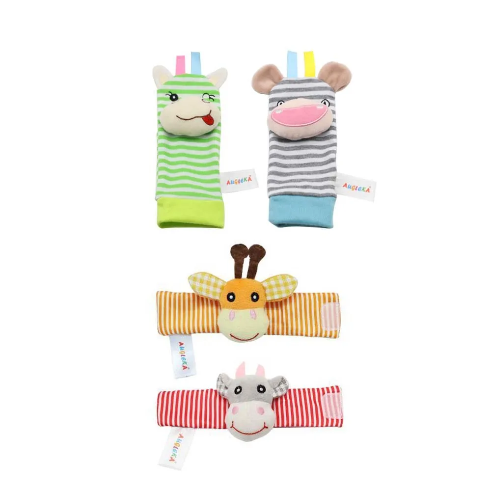 Детские погремушки игрушки плюшевые носочки часы ремешок для новорожденных Мягкие Детские развивающие мобильные музыкальные игрушки - Цвет: 4PCS1