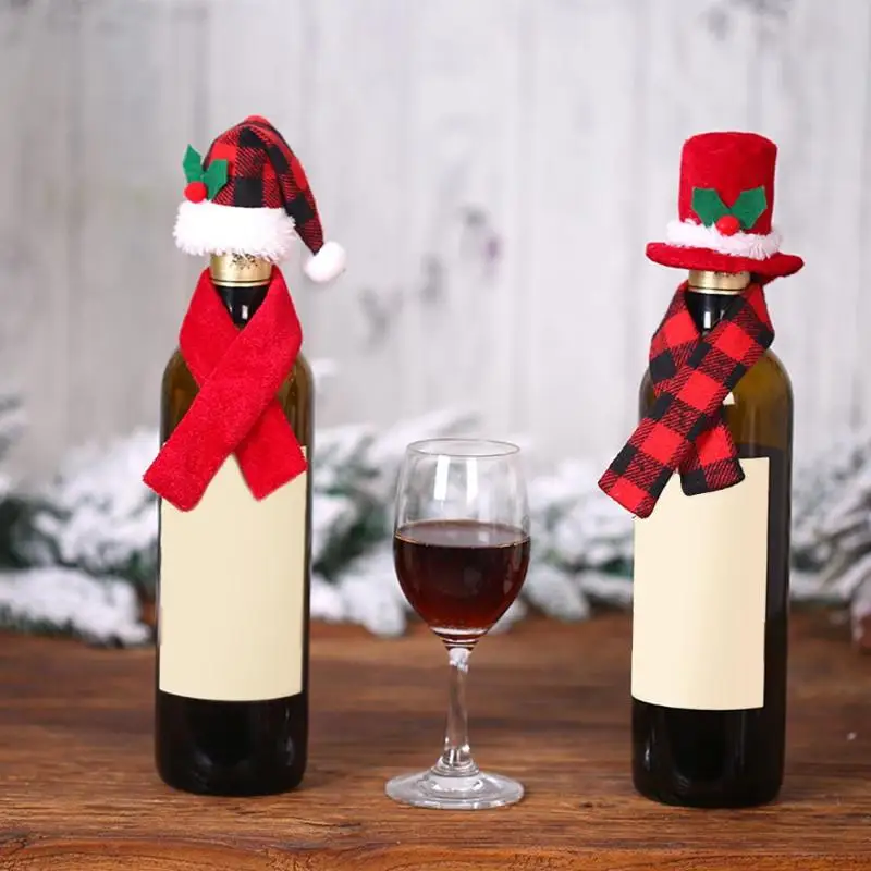 Милая Рождественская шапка шарф крышка для бутылки с красным вином сумки обеденный стол Рождественский Декор бутылки вина рождественские винные бутылки чехлы Подарки