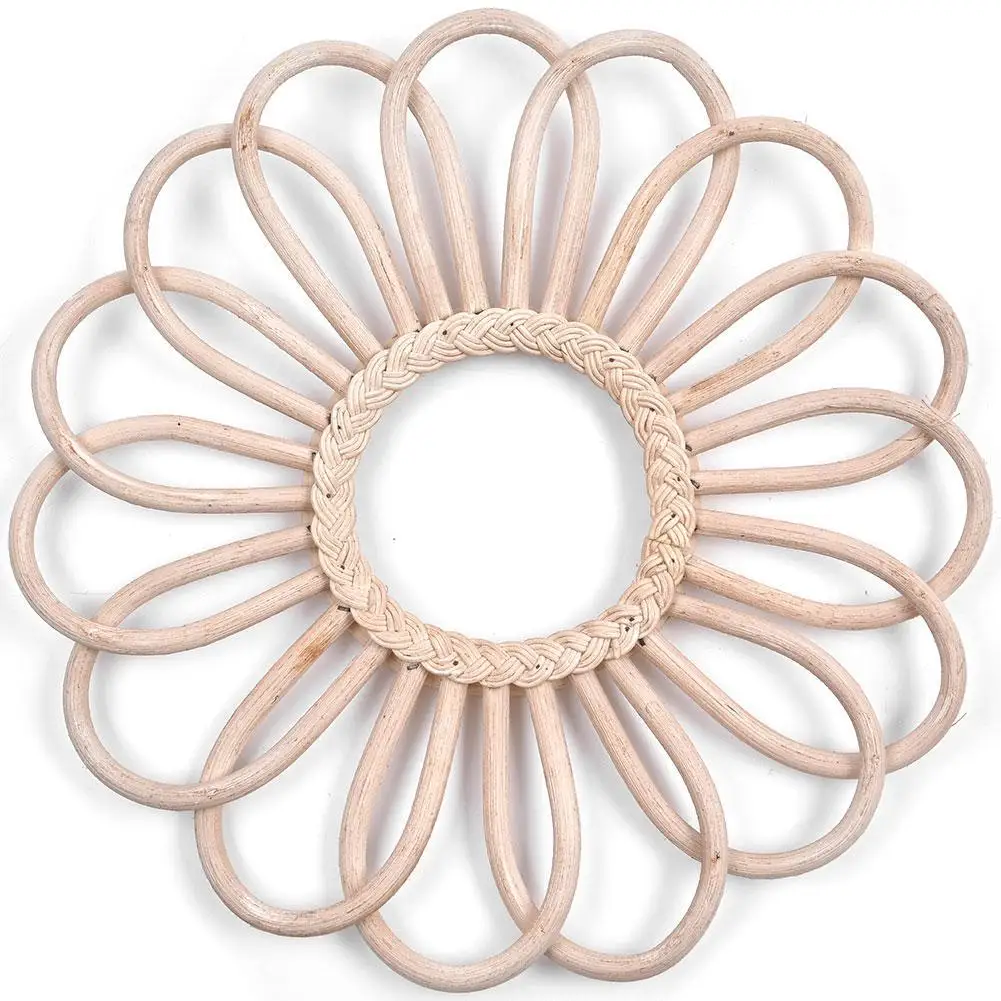

Vintage Round Decorative Wall Mirror Bohemian Chic Decorative Frame Home Living Room Innovative Rattan Frame Decoration