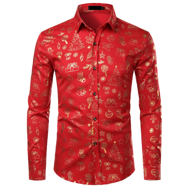 Green Christmas Shirt Men Casual Xmas 