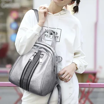 

College style soft leather backpack multi-function new personality multi-function shoulder bag mini small backpack travel bag