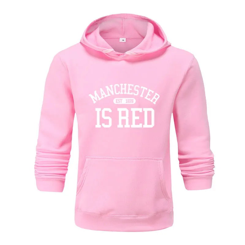 Толстовки, Толстовка для мужчин/женщин, Манчестерский красный цвет, модные толстовки, свитшоты на осень и зиму, теплый флисовый пуловер с капюшоном - Цвет: pink white