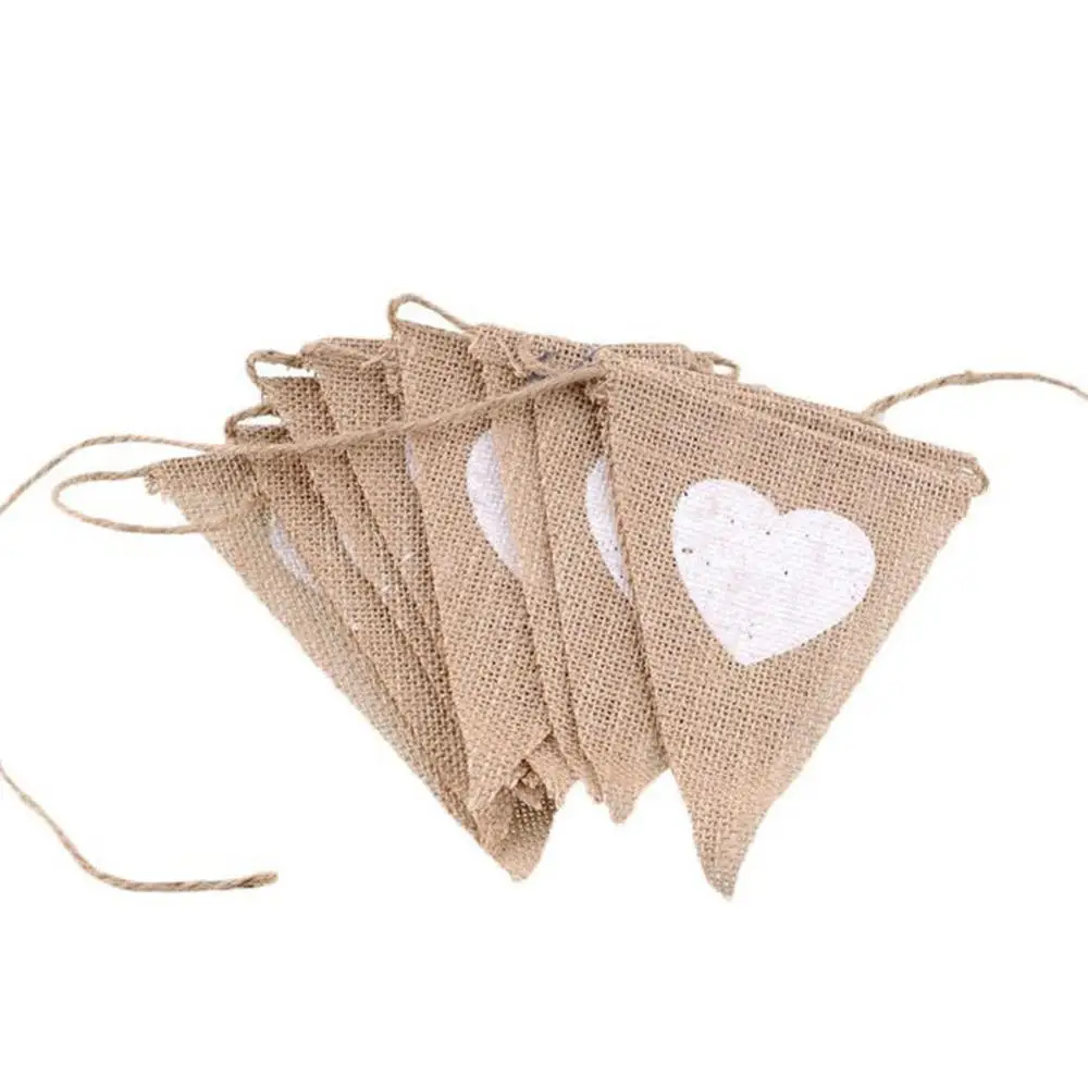 

13 Pcs Flag Burlap Bunting Love Heart Design Banner Jute Pennant Party Wedding Banner Decoration