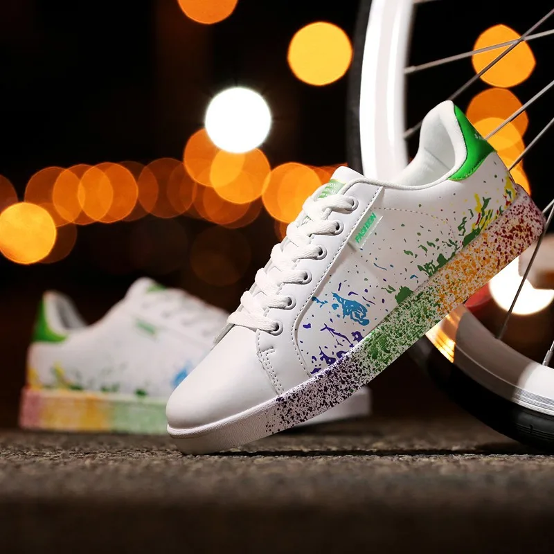 

Large Size 46 Yards Four Seasons Couples White Shoes Versatile Casual Inkjet Trendy Shoes MEN'S SHOES Korean-style Students COUP