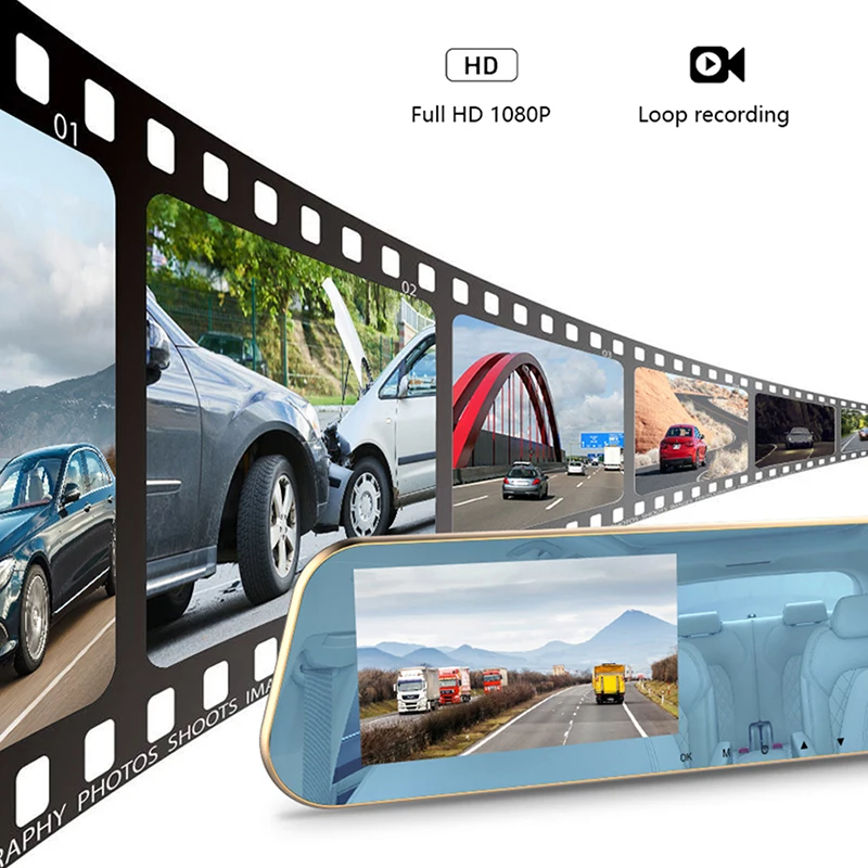 4.3 Inch Car DVR FHD  Video 1080P Rear View Mirror Car Camera Dual Lens Auto Video Recorder Night Vision DVR Mirror Dash Cam