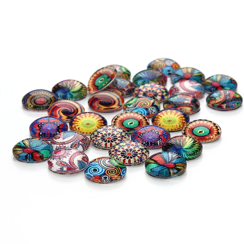 30pcs/set Round Glass Cabochon Dome Rainbow Pattern Photo Flatback Embellishment Crafts DIY Jewelry Making 10/12/14/18/20/25mm | Украшения