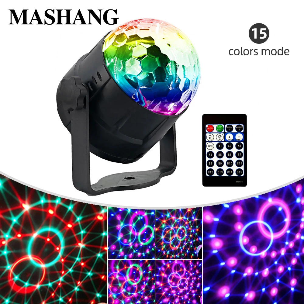 

Mini Led Disco Light DJ Stage Light Disco Magic Ball Light Effect 15 Colors Sound Activated Christmas Decorations for Home party