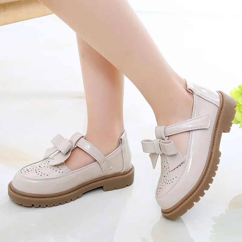 children's sandals Kids Leather Shoes Girls Oxfords Leather Flats T-strap Children's Shoes Cut-outs Breathable Anti-slip British Vintage Style Bow slippers for boy Children's Shoes