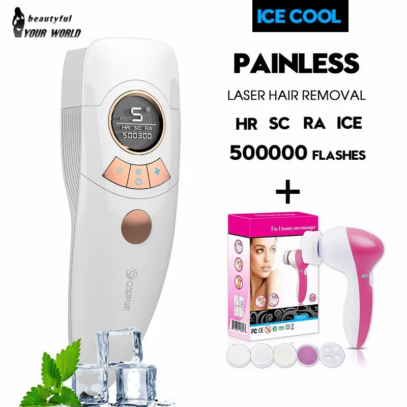 Зеленый ICE cool 4in 1 500000 импульсное IPL лазерное устройство для удаления волос перманентное Удаление волос IPL лазерный эпилятор машина для удаления волос на подмышках - Цвет: Зеленый