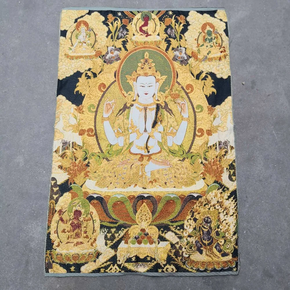 

36 inch Tibet Buddhism Silk embroidery Seat Maitreya Buddha Thangka Painting Mural