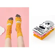 3 пары женских забавных хлопковых прямых носков с рисунком жирафа, зебры, поросенка, животных, студенческие чулочно-носочные изделия средней длины, подарки