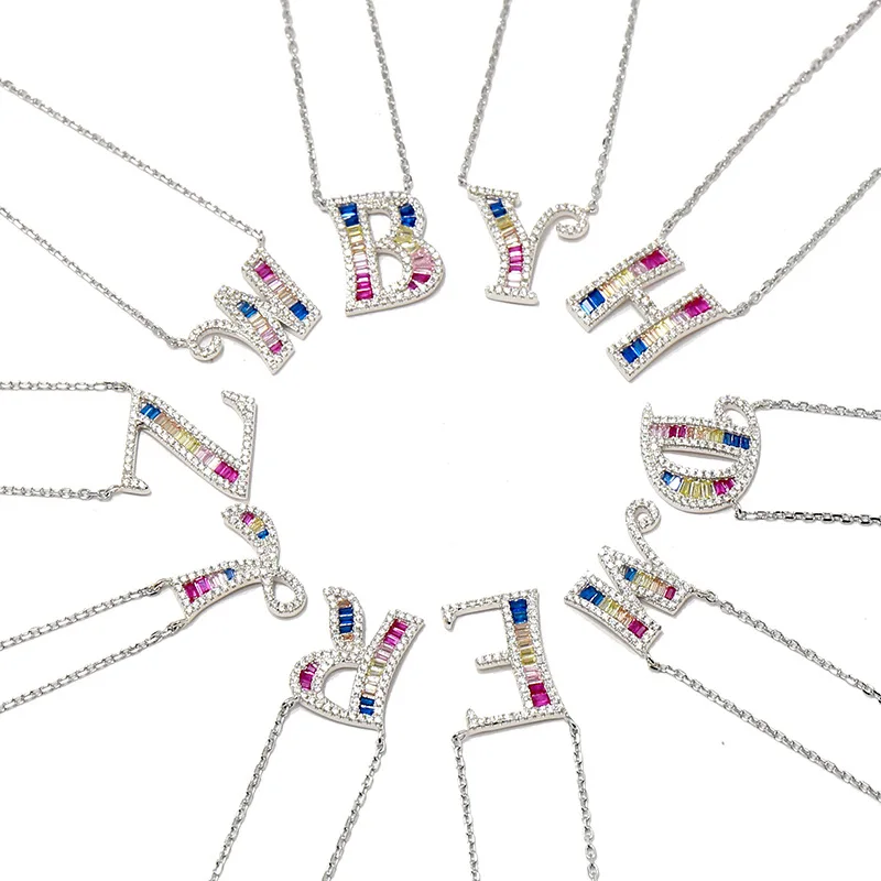 

S925 Silver inlaid with Modern stylish French quality Luxurious letters zircon Necklace for nobles Personality Part