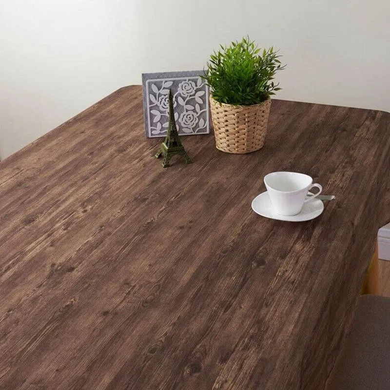 1pc Mantel Mesa Rectangular Impermeable Wood Grain Print Tablecloth Home Kitchen Waterproof Anti-oil Wood Grain Print Tablecloth