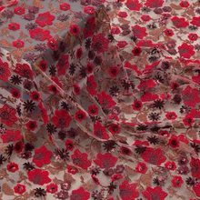 145 см x 50 см Высококачественная красная Водорастворимая кружевная ткань с вышитыми бисером и пайетками ручной работы, свадебное модное женское платье