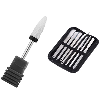 

1 Set Pedicure Knife Dead Skin Old Pedicure Knives Set & 1 Pcs Nail Cone Tip Ceramic Drill Bits Cuticle Clean Rotary