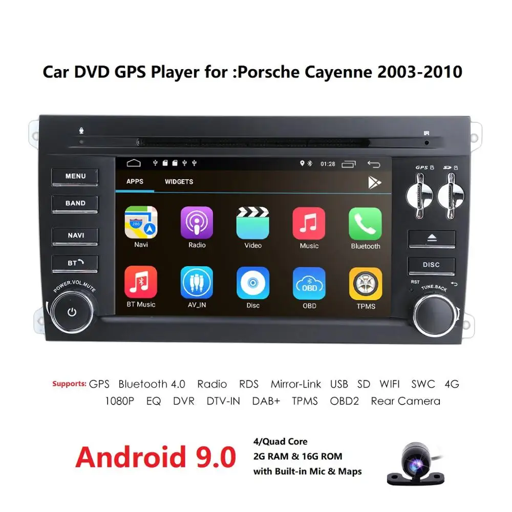 HIZPO 7 дюймов Android 9,0 2DIN gps навигация автомобильный dvd-радиоплеер для Porsche Cayenne с Bluetooth wifi зеркальное соединение OBD2 DAB