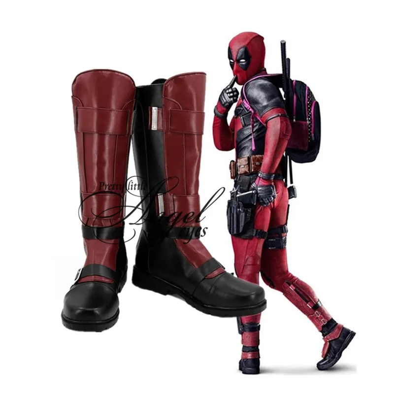Красный Обувь для костюмированной вечеринки Marvel Super Hero Wade Winston Wilson Deadpool - Цвет: Красный
