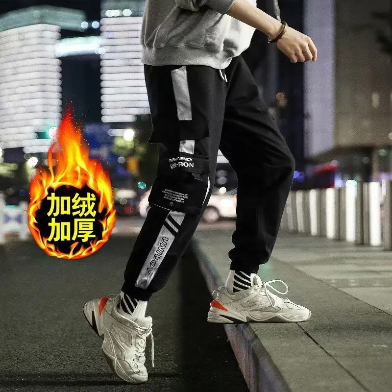 

Autumn & Winter Bib Overall Men's plus Velvet Korean-style Loose-Fit Capri Ankle Banded Pants Men's Teenager Popular Brand Casua