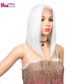 

14" Straight Hair Short Bob Wig Synthetic Lace Front Wig For Women Heat Resistant Cosplay Wig Brown White Color Hair Expo City
