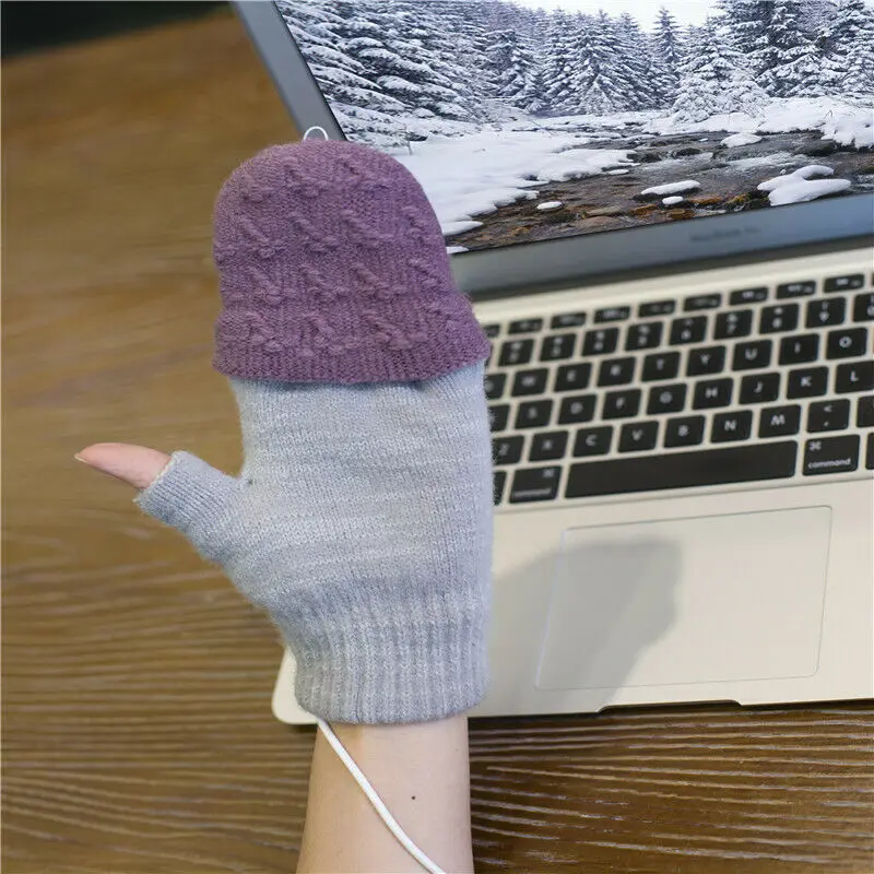 Новая мода для женщин и мужчин унисекс USB с подогревом перчатки Зима Полный/половина утеплитель пальцев ноутбук перчатки варежки черный синий желтый серый