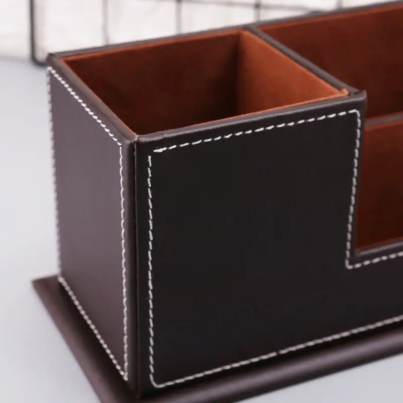 

Multifunctional Office Desktop Decor Storage Box Leather Stationery Organizer Pen Pencils Remote Control Mobile Phone Holder