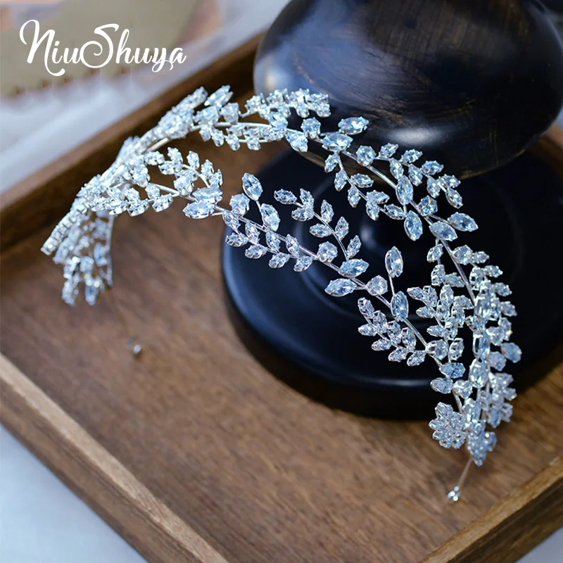 

NiuShuya Handmade Luxury Cubic Zircon Headband Wedding Bridal Headpiece Headdress Baroque Women Hair Jewelry Prom Wholesale