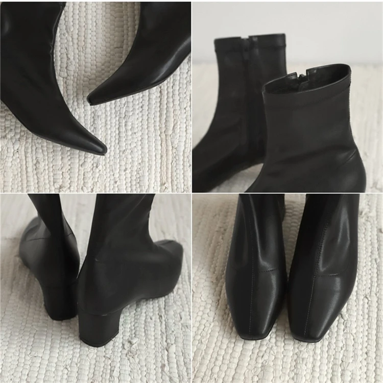 Meifeini/ г. Весенне-осенние Новые однотонные ботинки на толстой подошве с квадратным носком, эластичные ботинки короткие ботинки на шнуровке 5 см