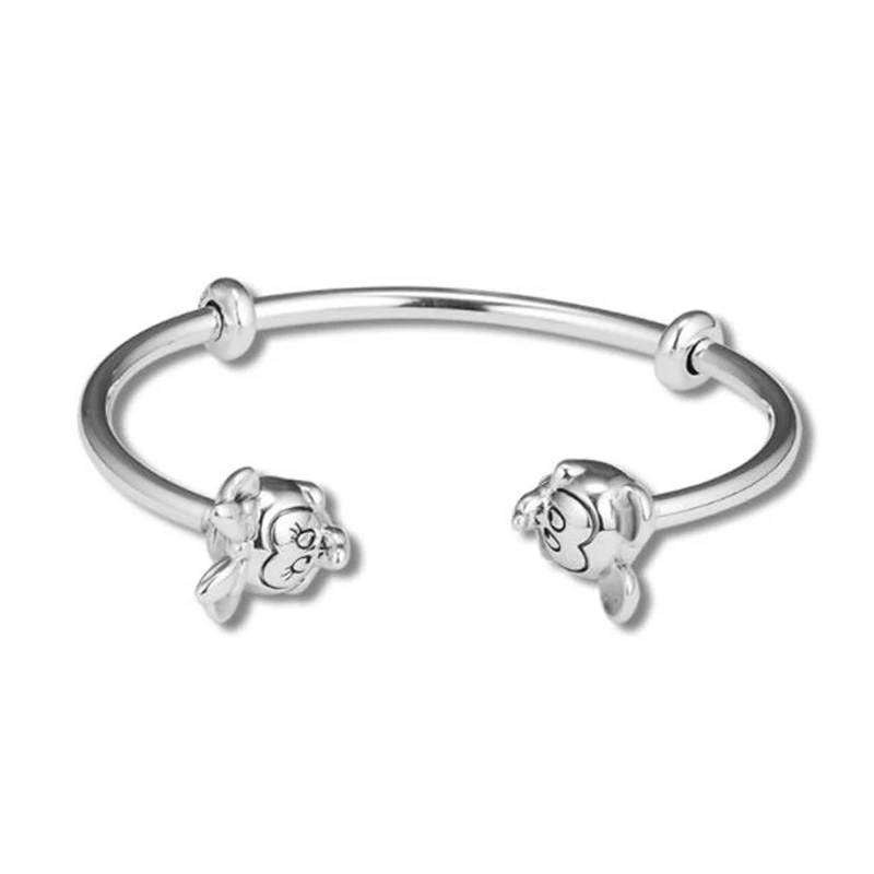 

Fashion 2018 Winter Charm Silver 925 Original Micky & Minnie Clip Buckle Open Bracelet Bangle DIY Making Jewelry For Women