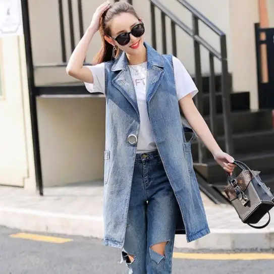 Women Long Denim Vest Coat 2020 New 