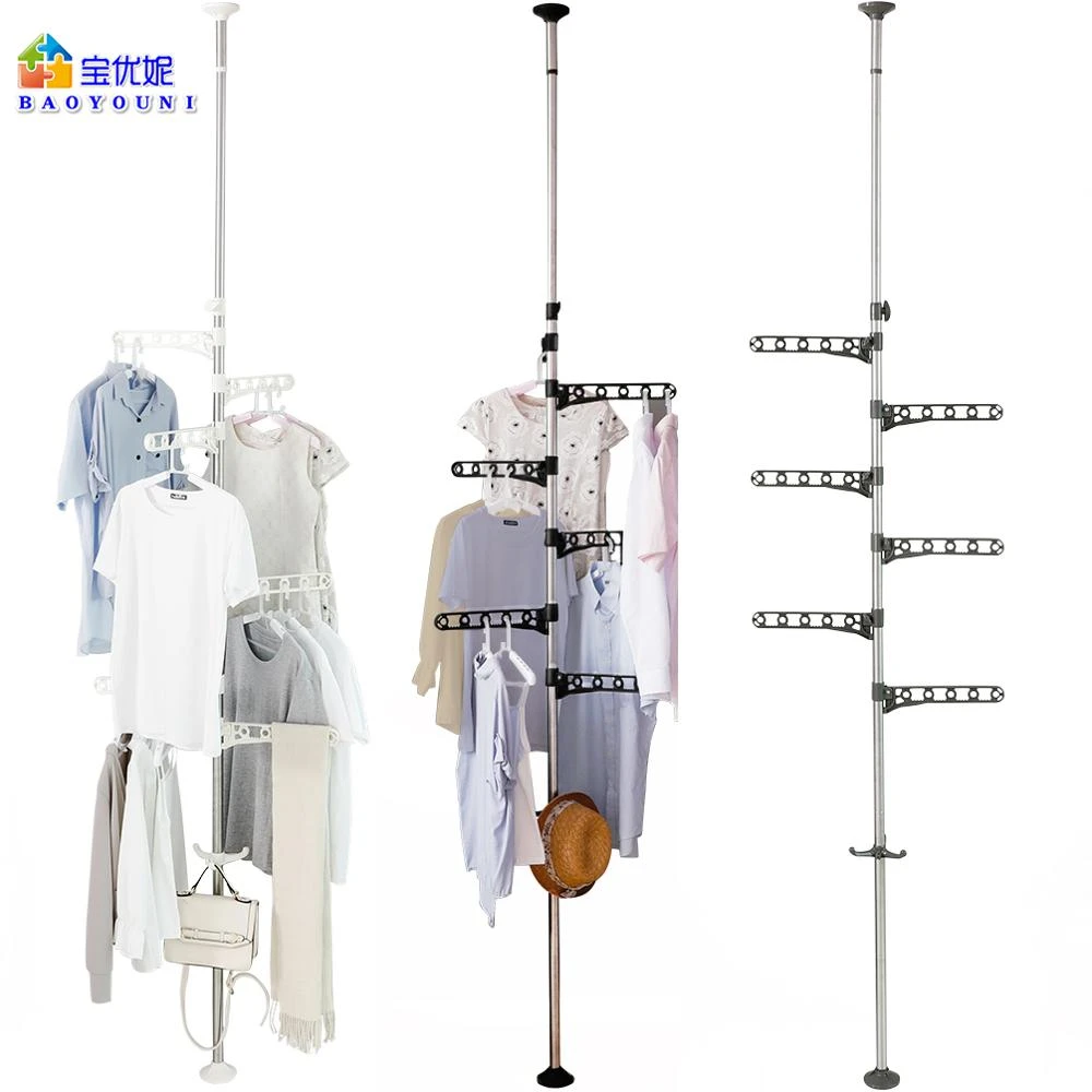Perchero Metal negro de 6 niveles para secado de ropa, colgador de organizador de suelo a techo, ajuste de altura, esquinero|Percheros| - AliExpress