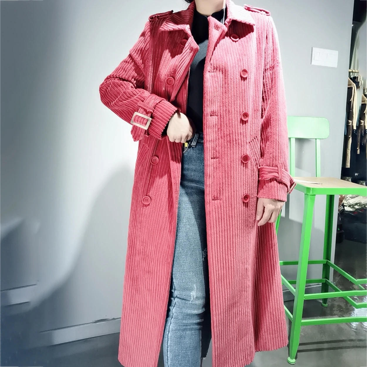 Fashion casual original self-produced cotton female wide-sleeved jacket Slim waist shoulder cuff design show women's jacket