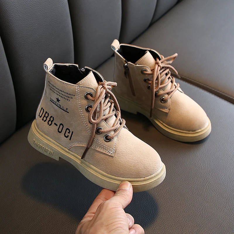 

ULKNN Girls and boys Children's marten shoes beige pink black high-top falts shoes kids school students black pink warm shoes